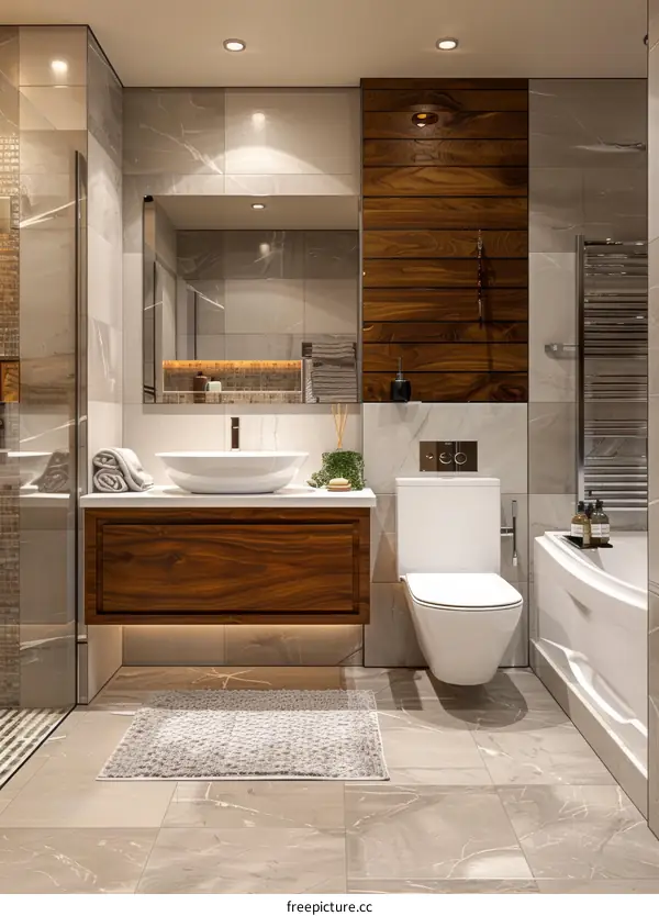 Modern Luxury Bathroom Design with Wood Accents