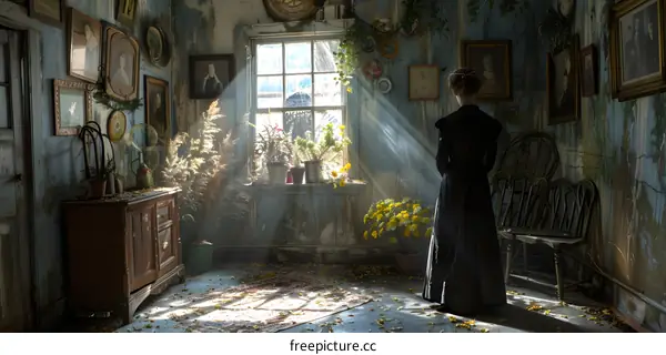 woman standing in a room with a window