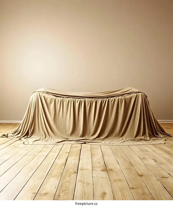 Beige Sheet Covering Wooden Floor and Wall