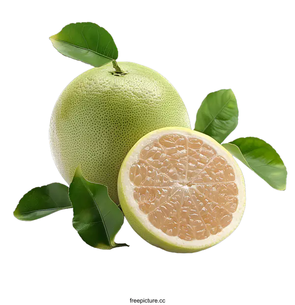 [Transparent Background PNG]Green Grapefruit with Leaves