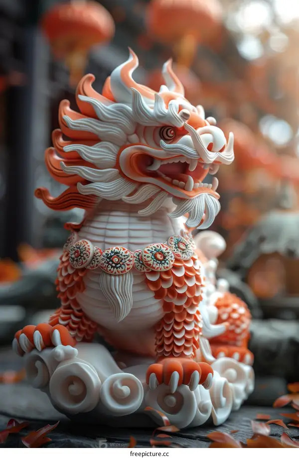 Ornate Chinese Guardian Lion Statue