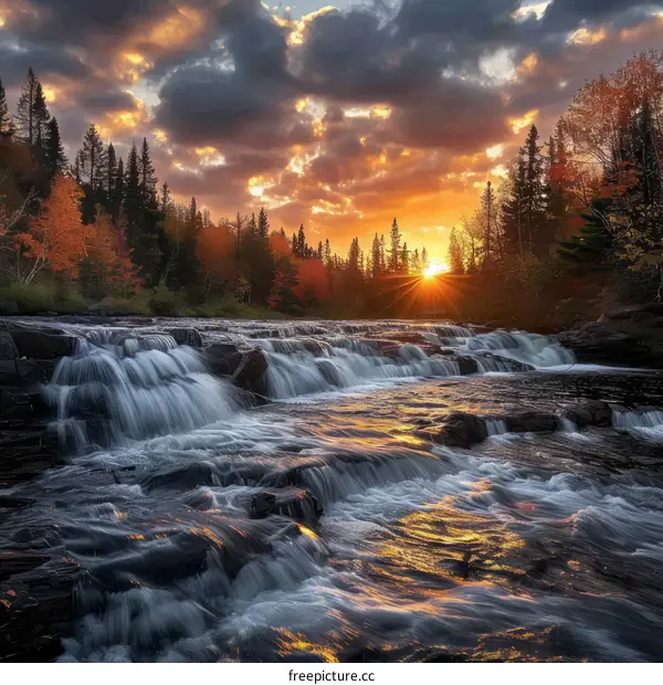 Autumn Sunset Over a River