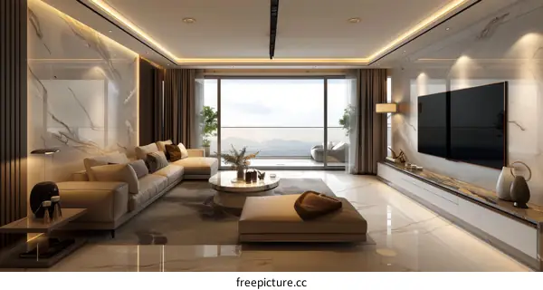 The living room is decorated in a modern and simple style