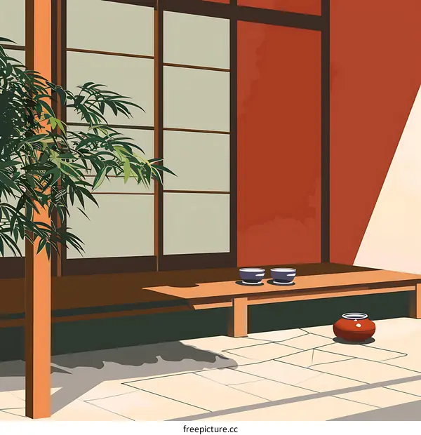 Japanese Style House Exterior with Sliding Doors and Patio
