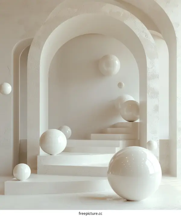 Surreal Archway with Floating Spheres - 3D Render