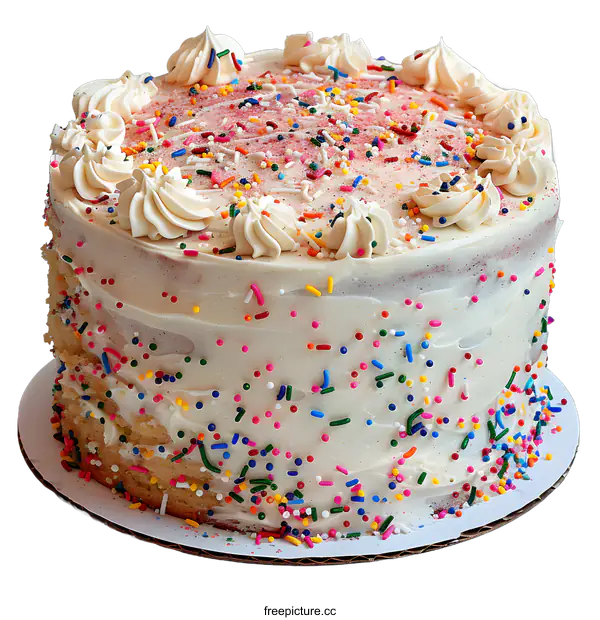 [Transparent Background PNG]A delicious looking birthday cake with rainbow sprinkles