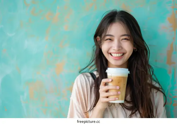 Smiling woman holding a cup of coffee