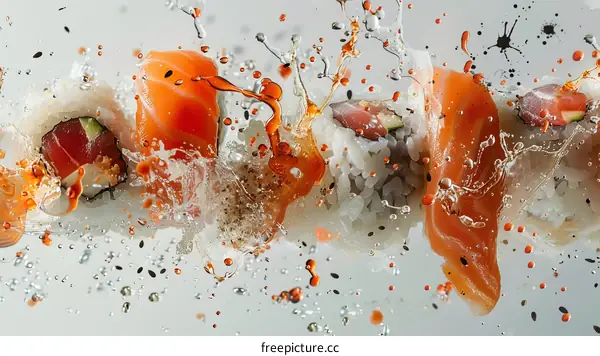 Sushi with soy sauce and wasabi