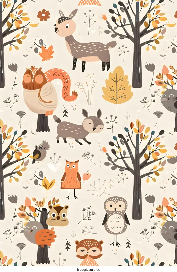 Autumn Forest Animals Seamless Pattern