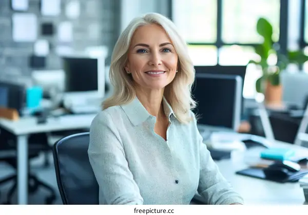 Smiling Business Woman in Modern Office