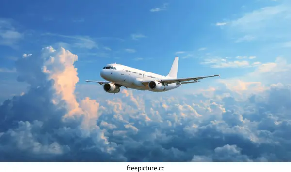 Airplane Flying Above the Clouds in a Blue Sky