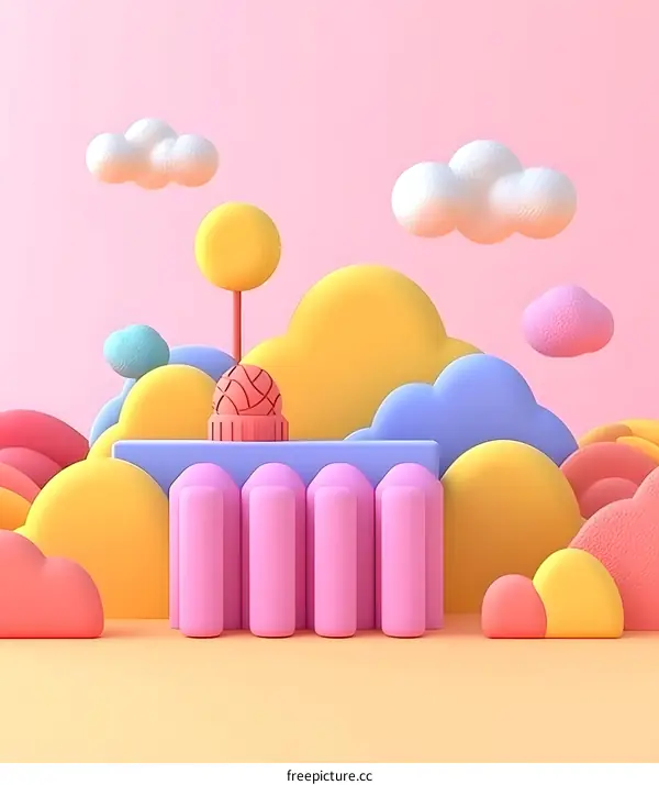 3D Cartoon Cloudscape with Pastel Colors