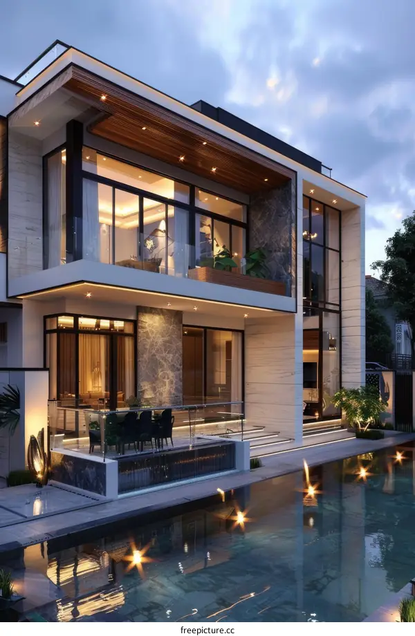 Luxury Modern Villa House with Courtyard and Pool