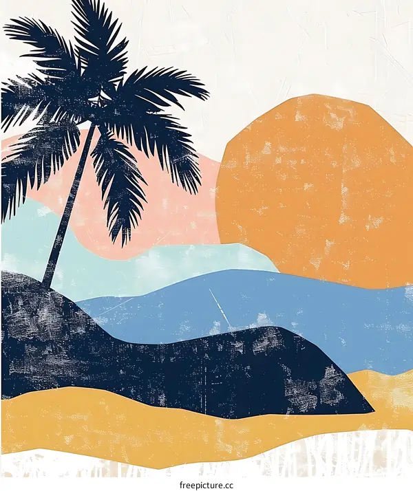 Palm Tree Sunset Abstract Landscape