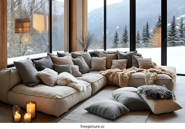 Cozy Winter Living Room with Sectional Sofa