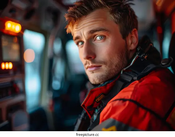 Portrait of a male firefighter in protective gear