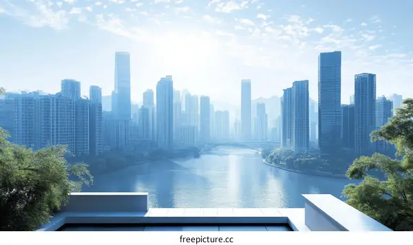 Panoramic Cityscape Overlooking River and Skyline