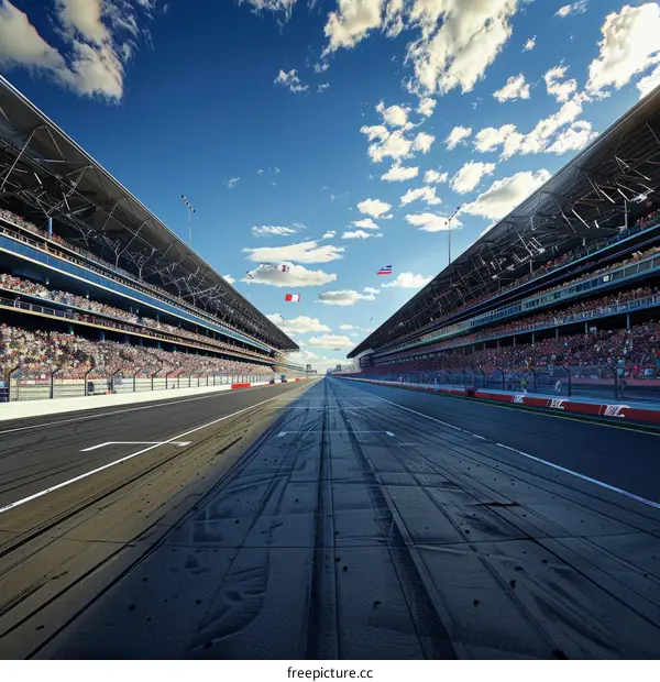 Formula One race track with empty grandstands