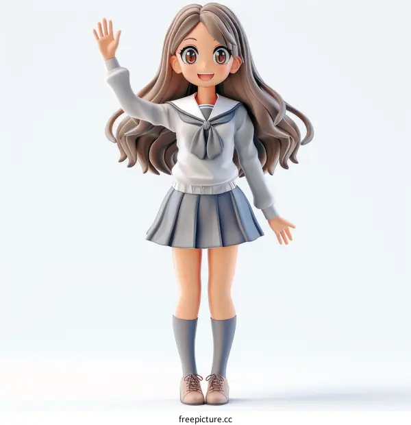 Anime Girl in Uniform with Long Brown Hair