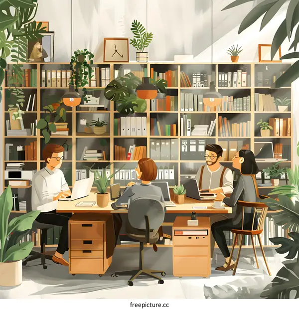 Illustration of a group of people working in a creative office space