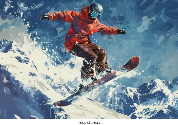 Snowboarder Soars over Snowy Alpine Slopes