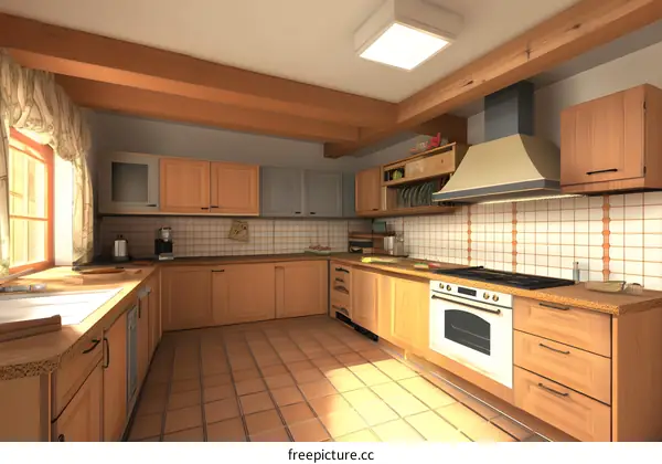 Modern Kitchen Design With Wooden Cabinets And Tiled Backsplash