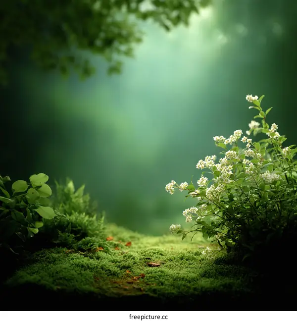 Forest Moss Scene with Delicate Flowers