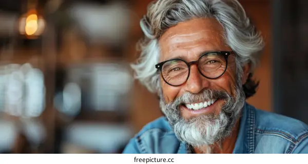 Portrait of a Smiling Senior Man with Glasses