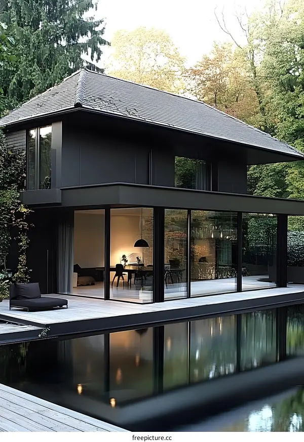 Modern Black House With Swimming Pool