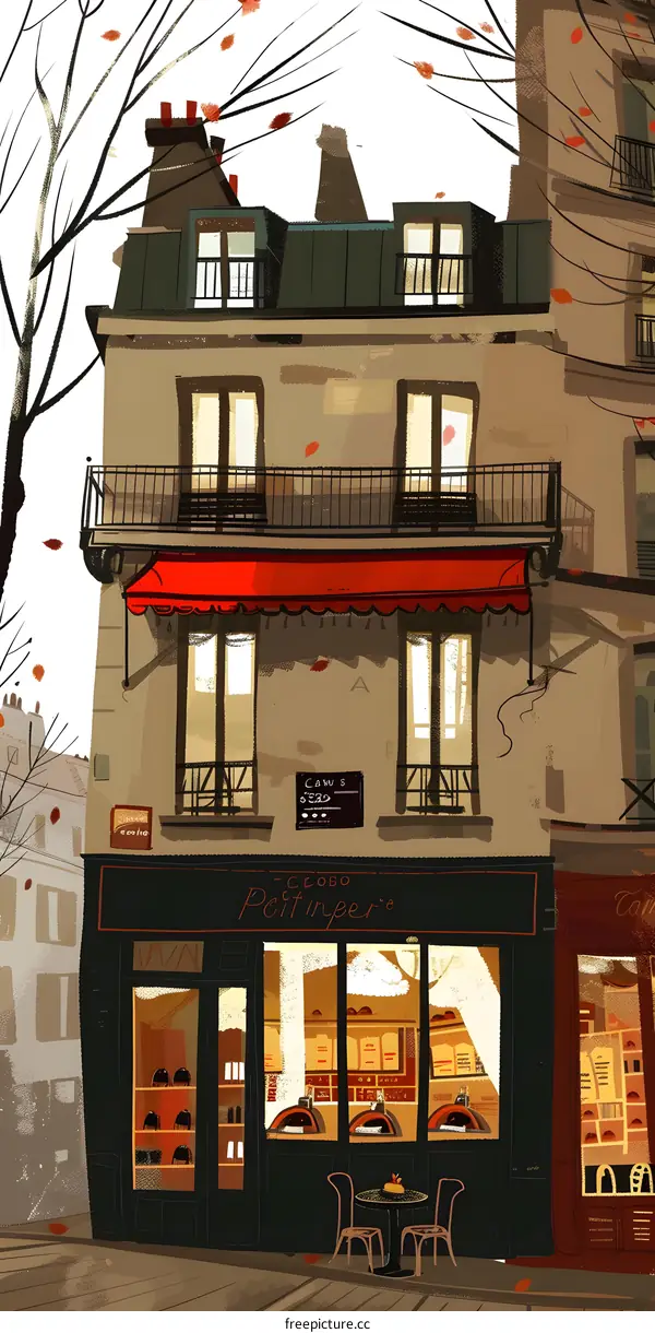 Autumn Day in Paris with Cafe and Bakery