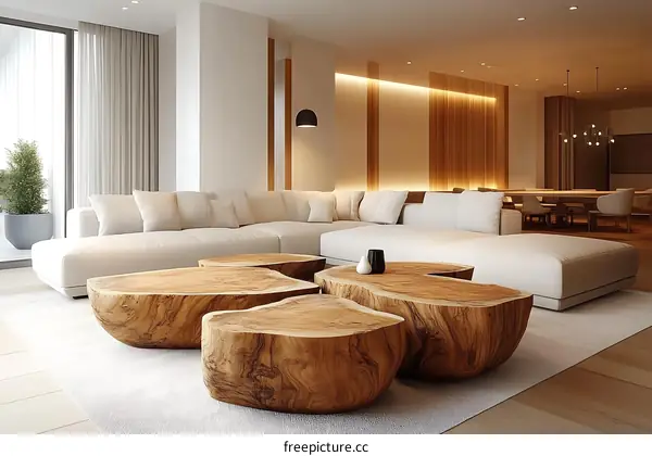 Modern Wooden Coffee Table Set in a Minimalist Living Room