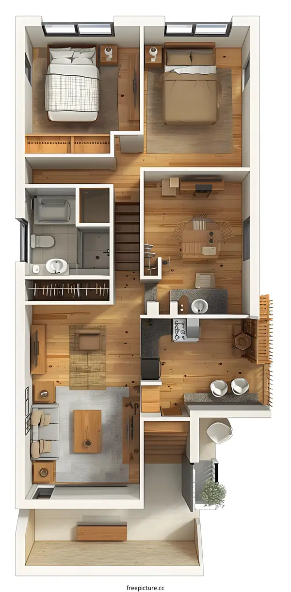 Modern Apartment Floor Plan With Two Bedrooms