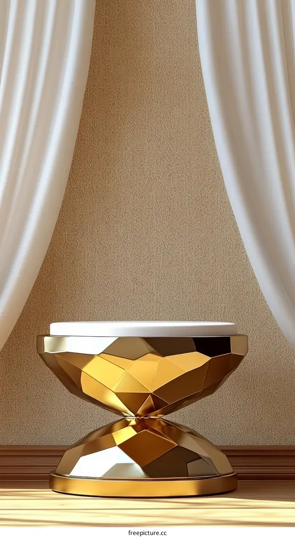 Luxury Gold Geometric Display Stand with Drapery