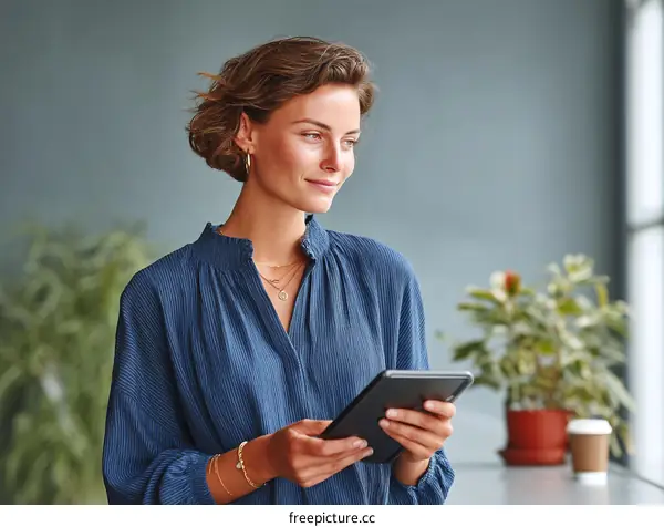 Confident Woman Using Digital Tablet in Modern Office