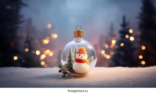 Christmas Ornament with Snowman in Glass Ball