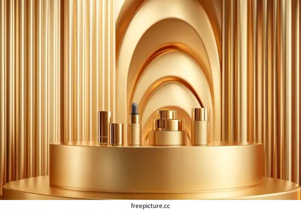 Golden Cosmetic Product Display Mockup
