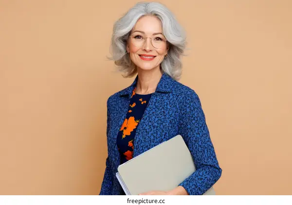 Mature Woman in Business Attire Holding Documents