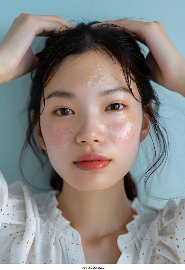 Close up Portrait of Asian Woman with Clear Skin