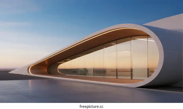 Modern Architectural Structure with Curved Glass and Sleek Design