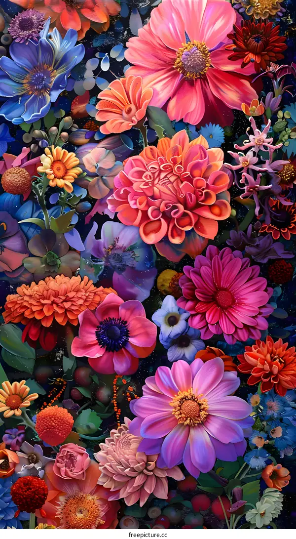 Colorful Flowers Bouquet Painting
