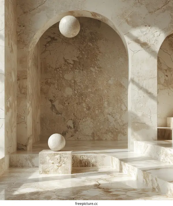 Beige Marble Interior Design with a Sphere