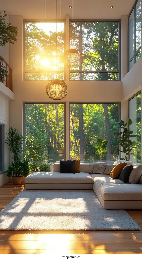 Modern Home Living Room with Large Windows