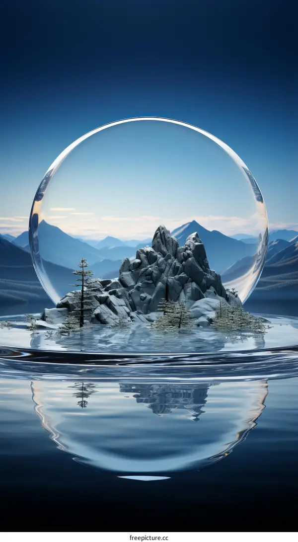 Crystal Ball Floating Over Snowy Mountain Landscape