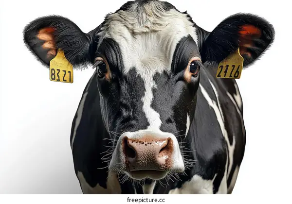 Close-up Portrait of a Black and White Cow