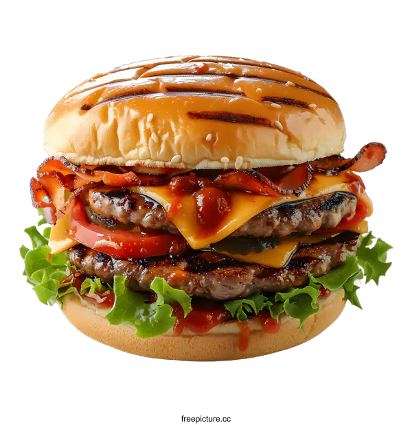 [Transparent Background PNG]Delicious double cheeseburger with bacon