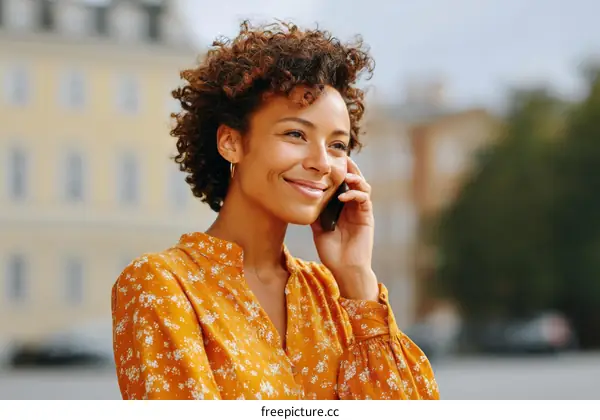 Woman Outdoors Talking on a Mobile Phone