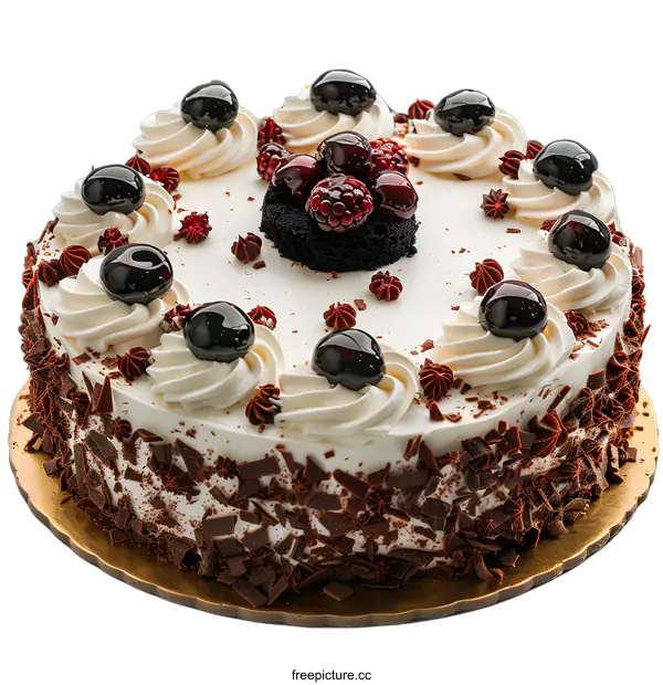 [Transparent Background PNG]Delicious cake with chocolate and berries on white background