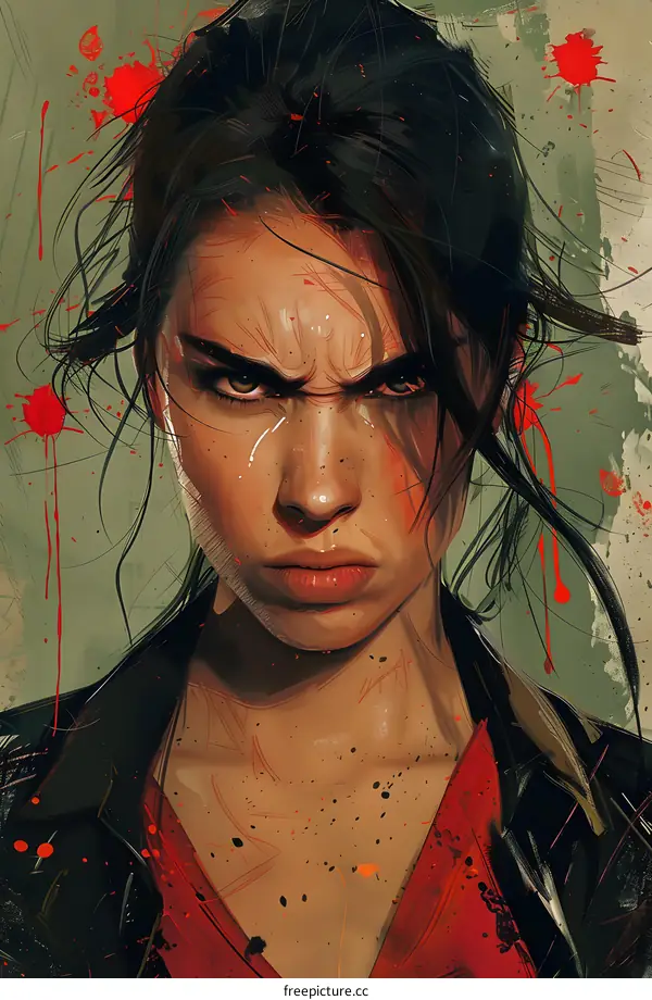 Angry Woman Portrait with Blood Splatter