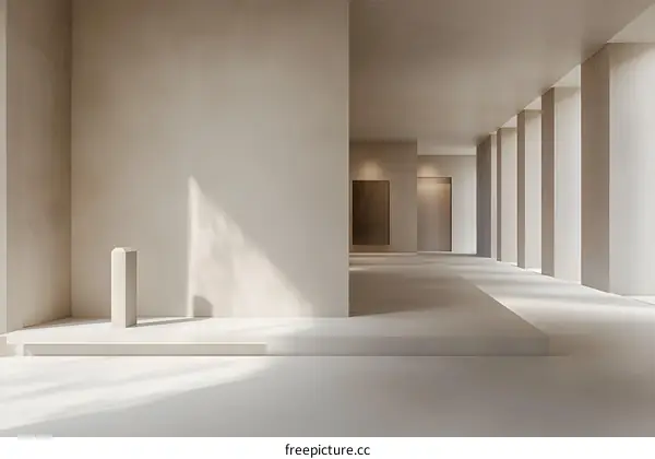 Minimalist Interior Design With White Walls and a Single Column