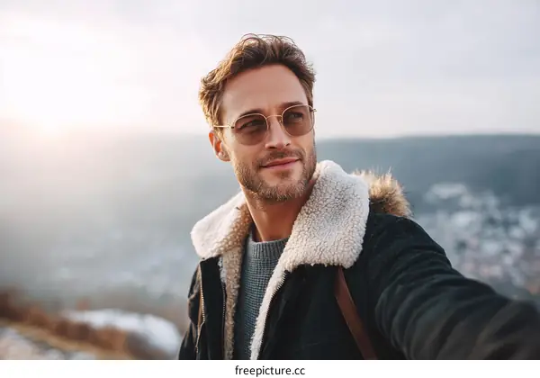Handsome Man Posing Outdoors on a Mountain Top